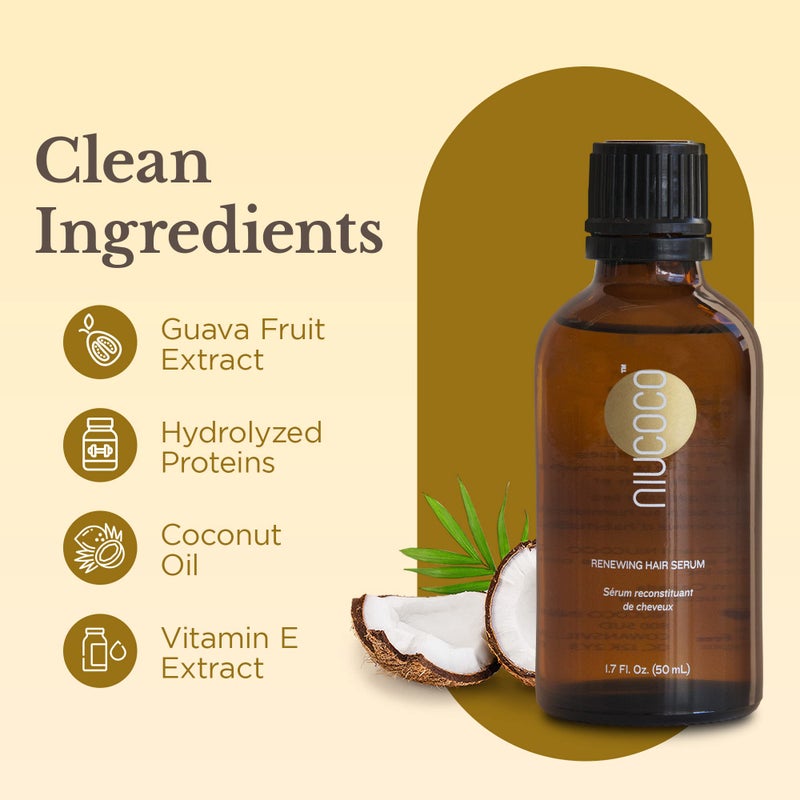 NIUCOCO Renewing Coconut Oil Hair Serum, Nourishing Hair Oil for Split Ends, Color and Heat Damage, 1.7 fl oz, 50 ml - Image 2